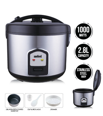 Sanford 2.8 Liters Rice Cooker, SF1196RC BSKitchen Storage1000Watts, 2.8L Capacity Rice Cooker. Non-stick Coating Inner Pot. Automatic Rice Cooker equipped with permanent Magnetic Controlling System. Thermostat for perecision control Thermal fuse to prote