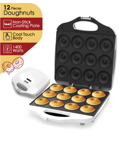 Sanford SF5776DM 12 Pc Doughnut Maker 1400 WattsKitchen Appliances12 pcs doughnut maker Non-stick baking plate. Thermostatically Controlled. Two Pilot Lights, Cool Touch Body. Skid-Resistant Feet. Easy To Use and Clean. 1400 Watts.