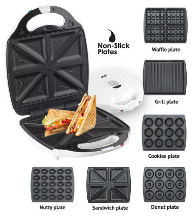Sanford Detachable Sandwich Maker 1400.0 W SF9954DMT - White/BlackKitchen Appliances6 in1 Detachable Multi Toaster. Detachable Sandwich, Grill, Waffle, Cookies, Doughnut & Nutty. Die-Casting Plates. Nonstick Coated Cooking Plates. Durable Body, Cool Touch