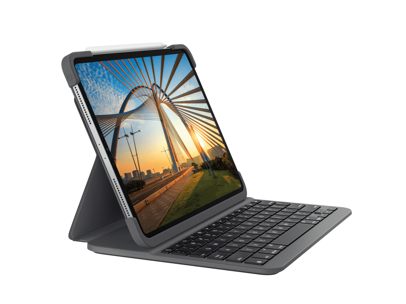 Logitech Slim Folio Pro Keyboard Case Arabic Layout - GraphiteTablet AccessoriesEnjoy laptop-like typing on your iPad Pro with Slim Folio Pro. Three distinct use modes ensure you can always work at your highest level no matter where you are.WORK LIKE A PR
