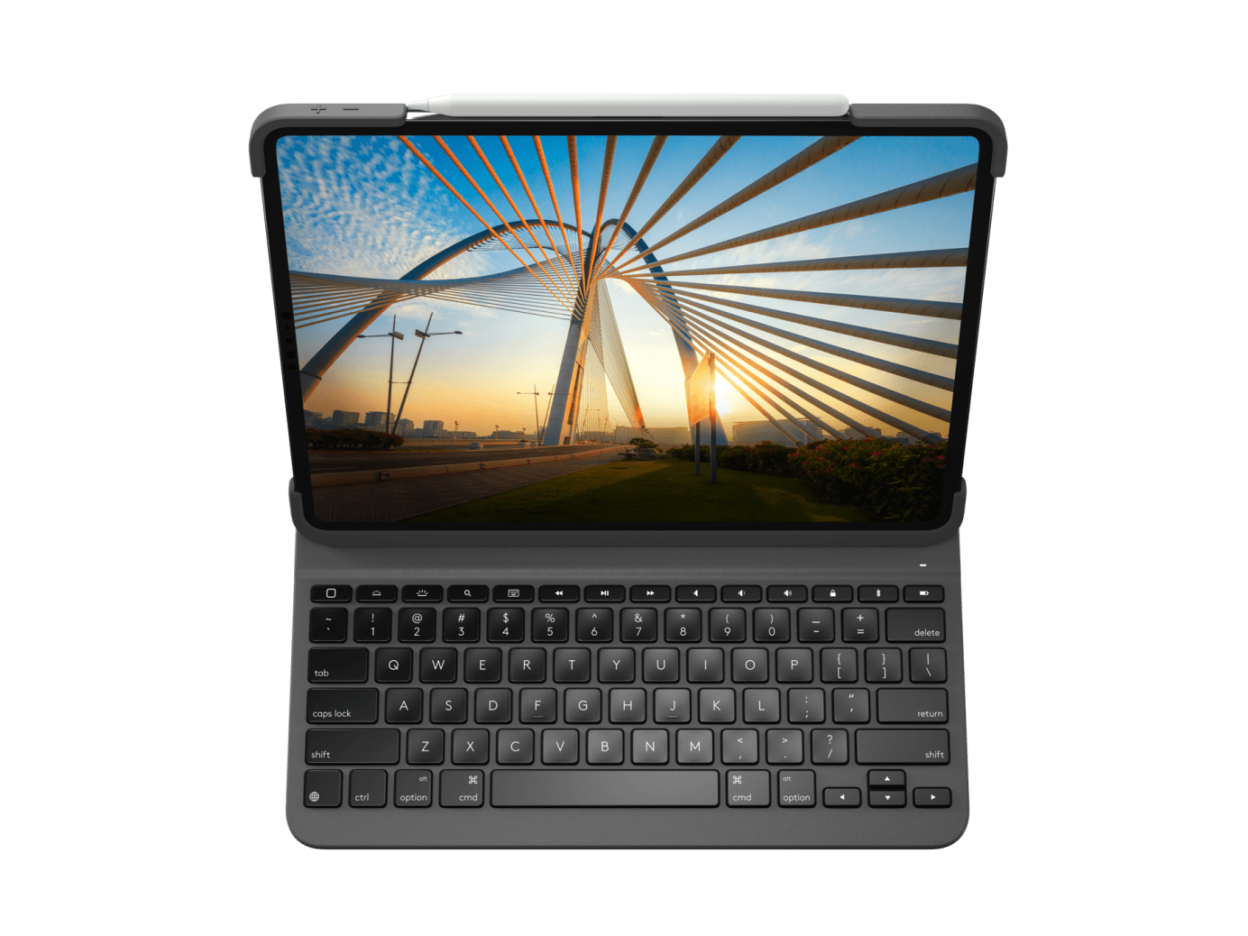 Logitech Slim Folio Pro Keyboard Case Arabic Layout - GraphiteTablet AccessoriesEnjoy laptop-like typing on your iPad Pro with Slim Folio Pro. Three distinct use modes ensure you can always work at your highest level no matter where you are.WORK LIKE A PR