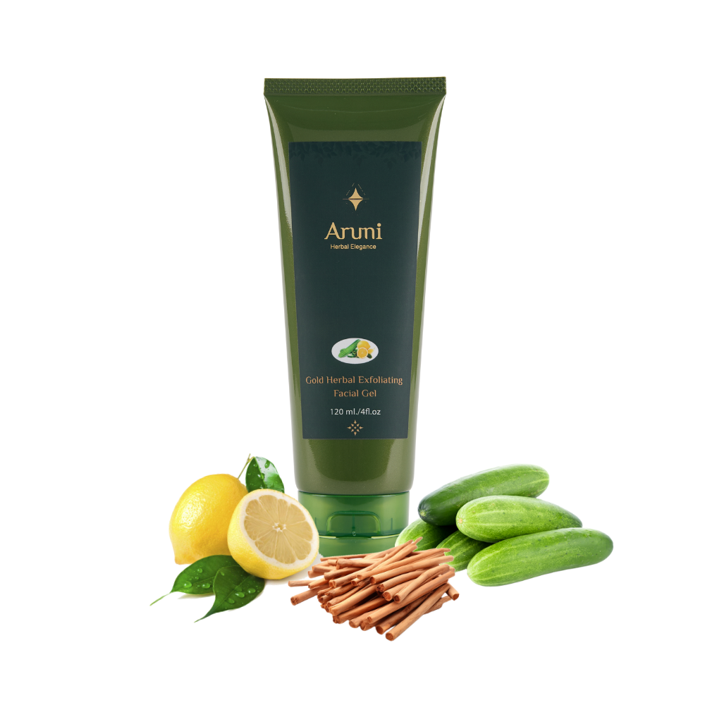 ARUNI Gold Herbal Exfoliating Facial Gel 120mlPersonal CareA luxurious natural skincare range formulated with Thai herbal extracts and essential oils. Aruni is the natural choice for skincare. Our formula optimizes hydration and nourishes the skin produci