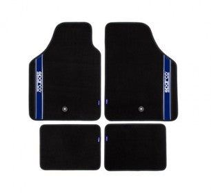 Sparco Car Mats B Black/BlueCar Accessories450 grams black carpet car mat. 4pcs/set, 2front with “SPARCO” logo. Front mats with a hole for screw insertion blocks rug. Suitable for all cars with floor accelerator. Front: 65 x 47 cm // Rear: 30 x 40 cm. Wei