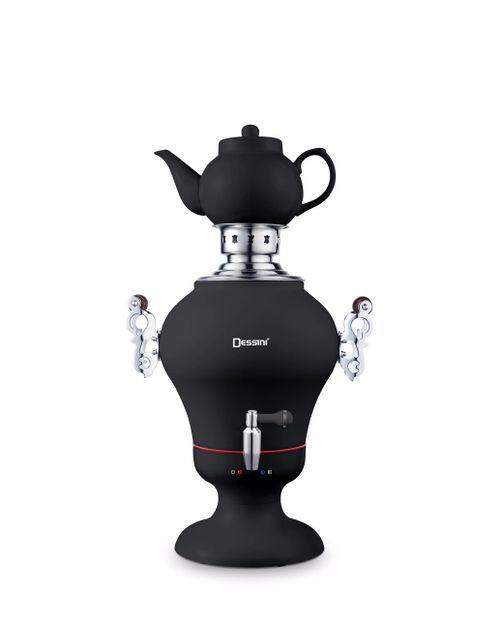 Dessini Electric Samovar For Tea And Coffee220-240V-50/60hz 1650-1950W Concealed stainless steel heating element Keep warm and auto switch offf functions Boil dry and overheat protections Unique metal Faucet Elegant Porcelain teapot 2.5L capacity Metal Co
