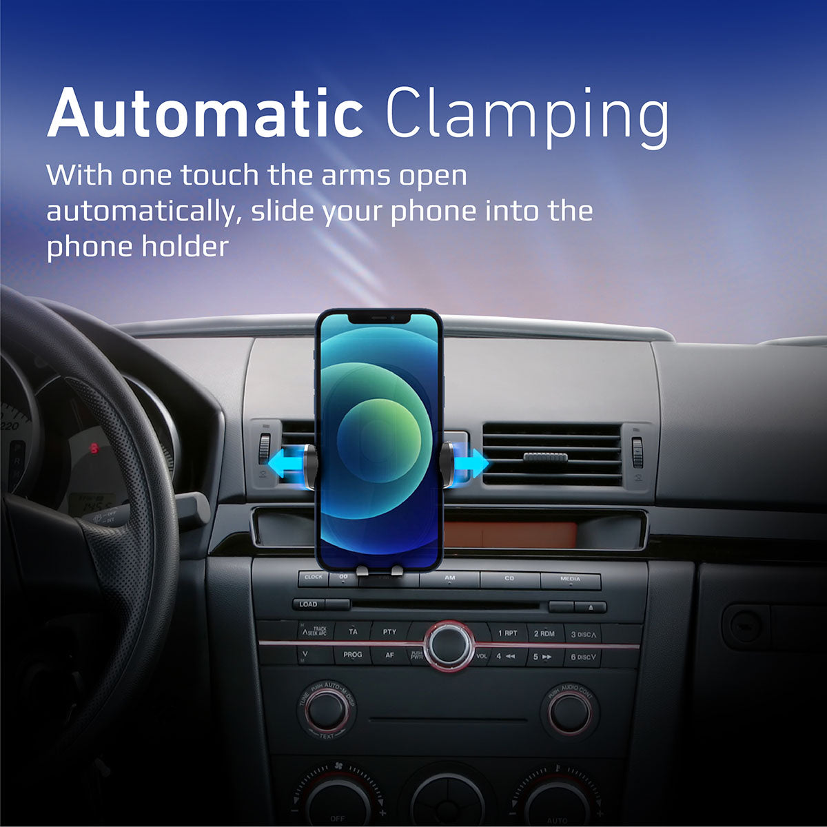 Promate Wireless Car Charger Mount, 15W Qi Fast Charging Auto-Clamping Dashboard Air Vent Phone Holder with Smart Coil Alignment, FOD Detection and Multi-Angle Support for iPhone 12/11, Galaxy S21/S20, PowerMount-15W
