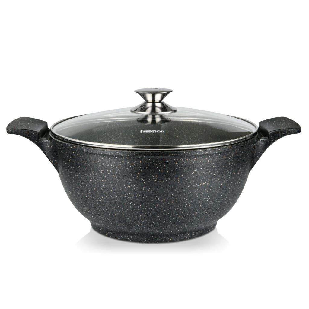 FISSMAN Aluminium with Non-Stick Coating StockPot GRANDE 28x13.5cm/6.5 L with Glass Lid with Induction BottomKitchen Storage14320 Stockpot GRANDE 28x13.5 cm / 6.5 LTR with glass lid with induction bottom (aluminium with non-stick coating) Cooking can be m