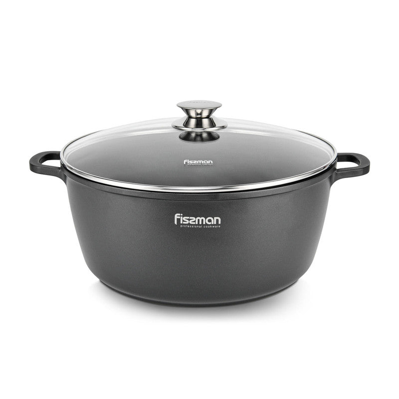FISSMAN Stockpot GRETA 28x12.5 cm / 6.5 LTR with glass lid (aluminum with non-stick coating)Kitchen StorageCasserole GRETA with glass lid. Made of aluminum with TouchStone non-stick coating. The main advantage is the system of multi-layer non-stick coatin
