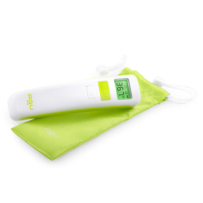 Non-Contact Thermometer By Agu BabyBaby HealthKey Feature *Measurement in 1 second *High measuring precision *Color and sound indicator *Measure surface and liquid temperatures Description This device measures temperature without touching the child. It ta