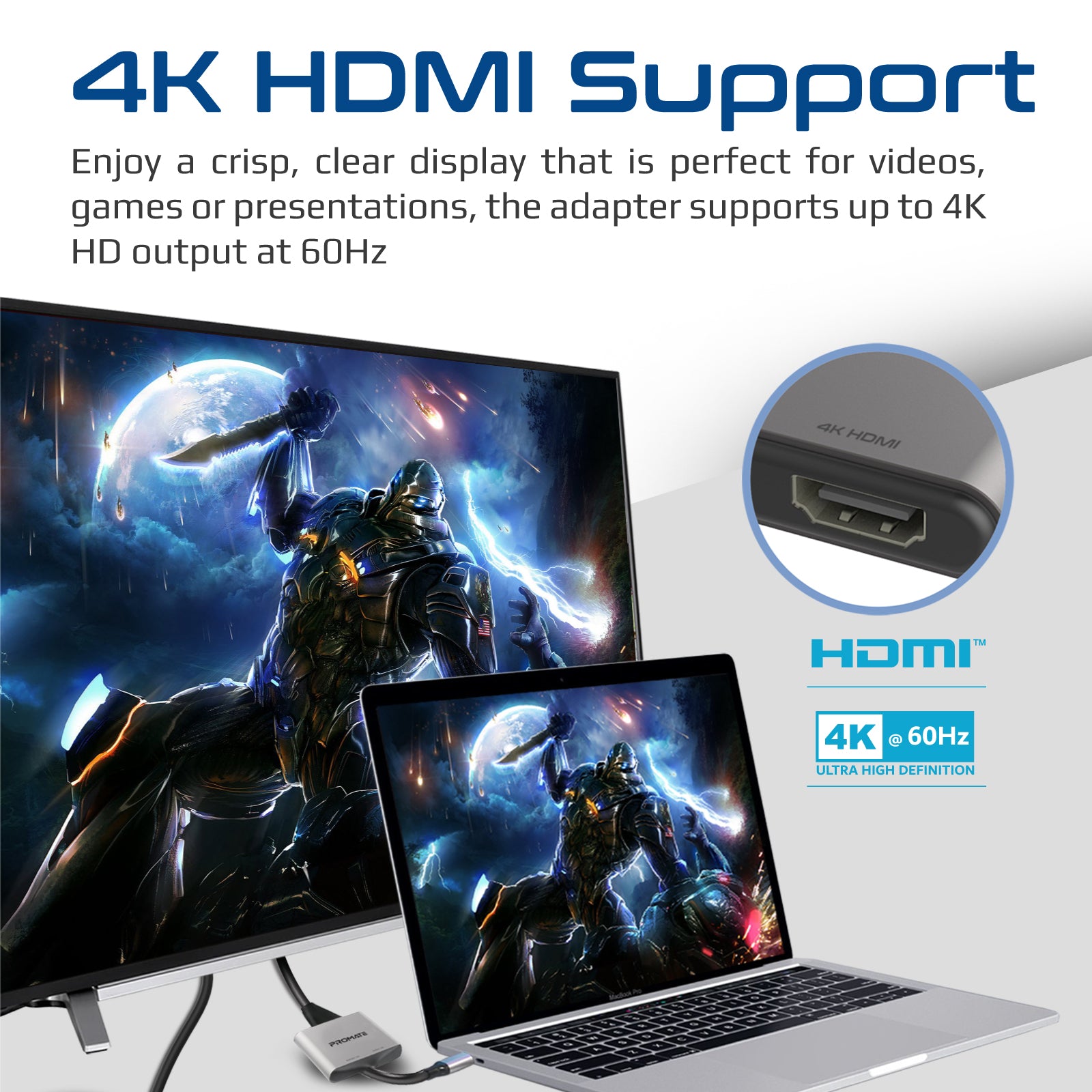 Promate USB-C to HDMI Adapter, Ultra HD 4k 60hz Type-C to HDMI Adapter Converter with Dual HDMI Ports, Compact Travel-Friendly Design for MacBook Pro, iPad Air, Samsung Galaxy S22, MediaLink-H2