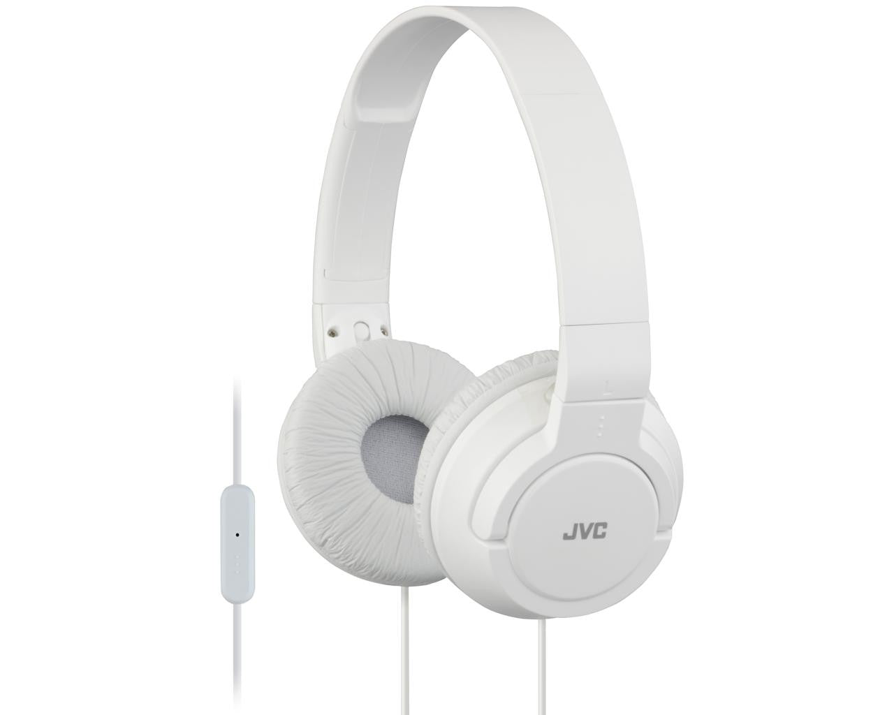 JVC Wired On-ear HeadphoneHeadphones1-button remote and mic for iPhone / iPod / iPad / Android / BlackBerry High quality sound reproduction with 1.18" (30mm) Neodymium driver unit Powerful deep bass achieved with Deep Bass 2-way foldable (flat & compact)