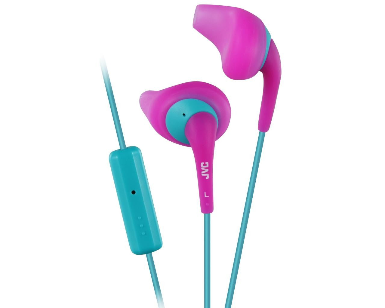 JVC Wired In-Ear HeadphoneHeadphonesSweat proof (IPX2) "Gumy Sport" headphones ideal for sports 1-button remote & mic for iPhone / iPod / iPad / Android / BlackBerry (non sweat proof) Secure and comfortable fitting with "Nozzle fit earpiece" 1.0m colour c