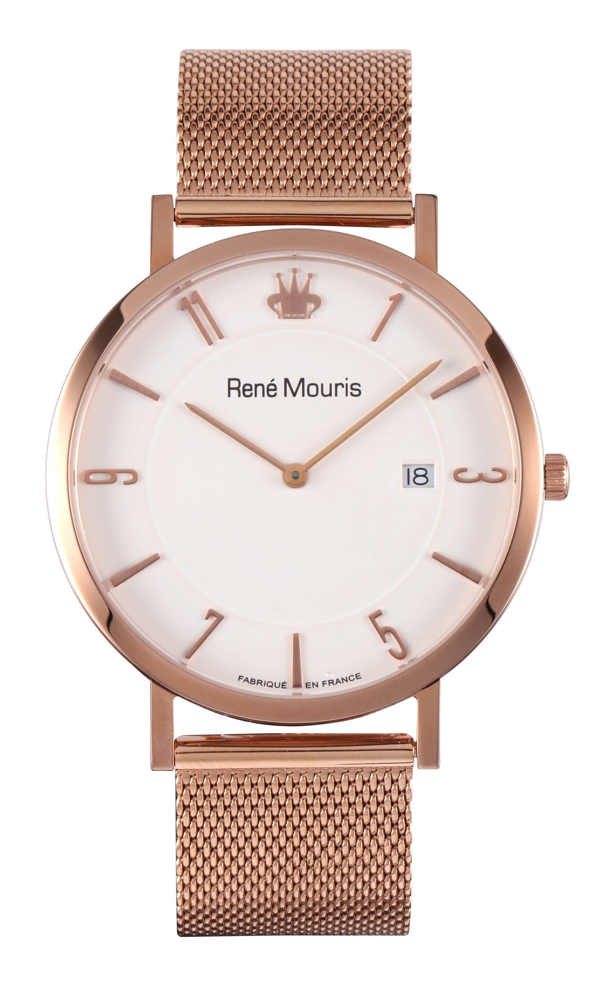 RENE MOURIS L'Emporter with Mesh Band UniSexJewelleryRene Mouris Quartz UniSex Watch - Analog Display - Fold-over Deployant Clasp- Date Window - Mineral Crystal with Sapphire Coating- Date Window-Band Color Silver - 316L Stainless Steel- Dial Color White