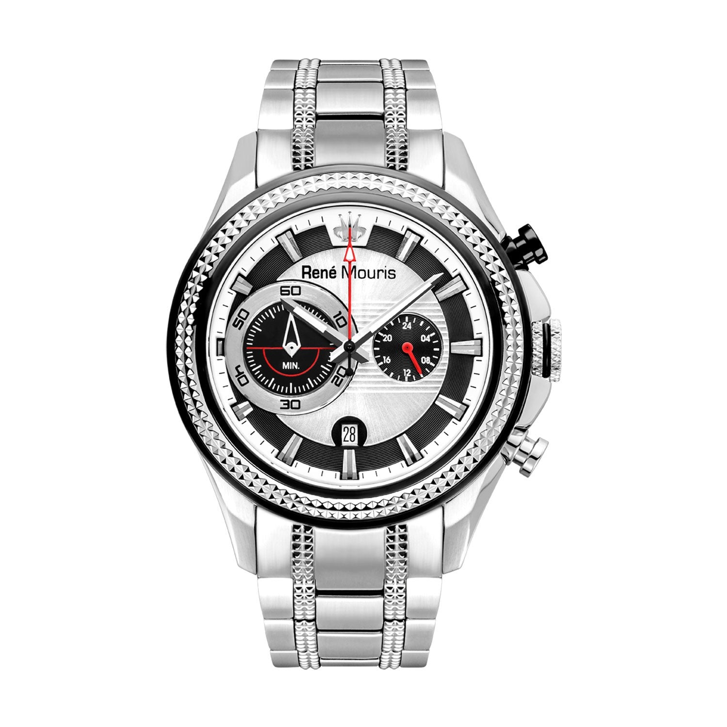 RENE MOURIS Trofeo Series Quartz WatchJewelleryRENE MOURIS Trofeo Series Quartz Watch - Hidden (Butterfly) Deployant Clasp - Date Window - 60 Minutes Chronograph - 24 Hour Sub-dial-Band Color Grey - 316L Stainless Steel - Dial Color Silver - Water Resista