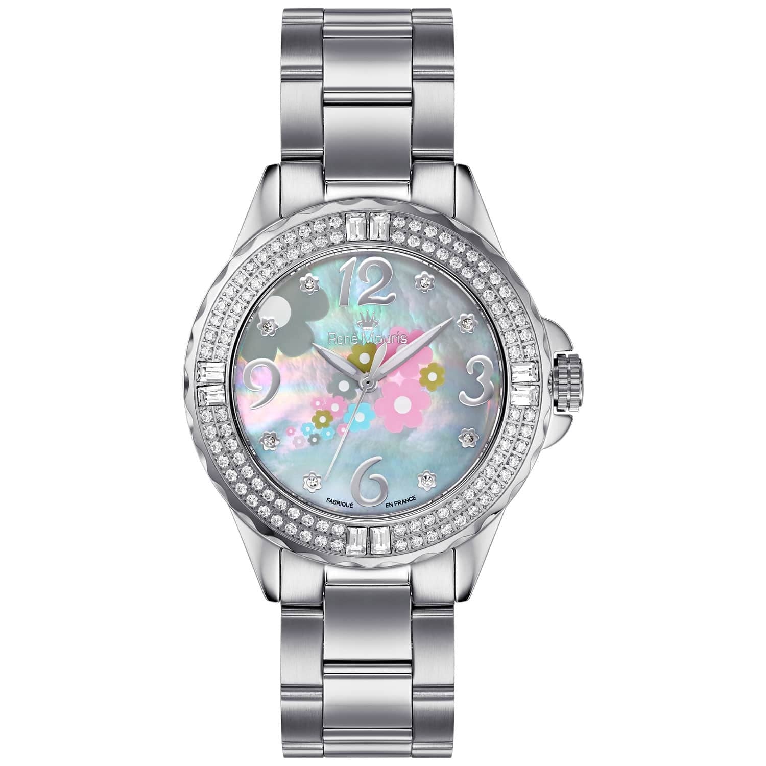 RENE MOURIS La Fleur Series Watch LadiesJewelleryRene Mouris Quartz Ladies Watch - Analog Display - Hidden (Butterfly) Deployant Clasp - Date Window - Mineral Crystal with Sapphire Coating-Band Color Silver - 316L Stainless Steel- Dial Color Mother of Pea