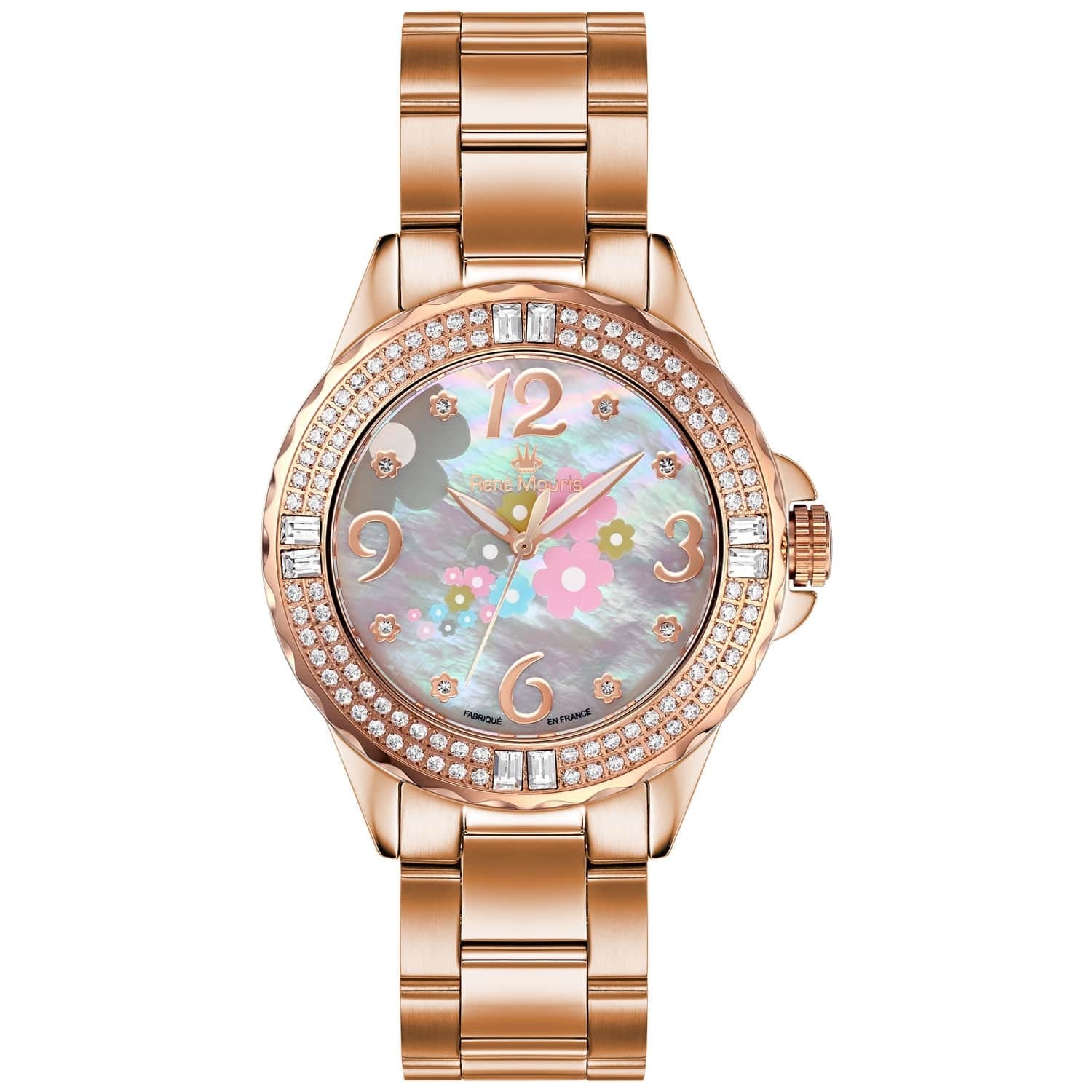 RENE MOURIS La Fleur Series Watch LadiesJewelleryRene Mouris Quartz Ladies Watch - Analog Display - Hidden (Butterfly) Deployant Clasp - Date Window - Mineral Crystal with Sapphire Coating-Band Color Silver - 316L Stainless Steel- Dial Color Mother of Pea