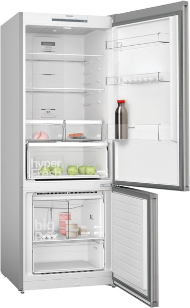 Siemens iQ300 freestanding fridge freezer with freezer at bottom 186 x 70 cm Inoxlook KG55NVL20M