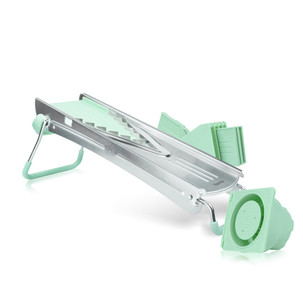 FISSMAN PROFI Mandoline Slicer with 5 Blades 39cm (ABS + Stainless Steel)Kitchen StorageThanks to the well-thought-out design of the product and removable inserts with sharp stainless steel blades, it will make the process of cutting vegetables and fruits