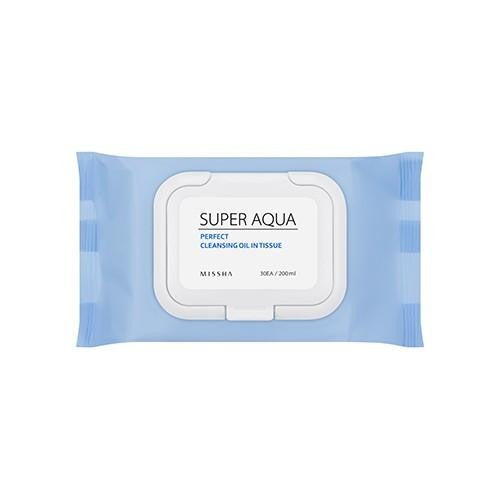 MISSHA Super Aqua Perfect Cleansing Oil In Tissue(30 PCS)Make-UpFace, lip, and eye makeup cleansing tissue with an all in one cleansing effect. Fresh oil type deep cleansing tissues remove face makeup and heavy lip & eye makeup.Contains patent ingredient