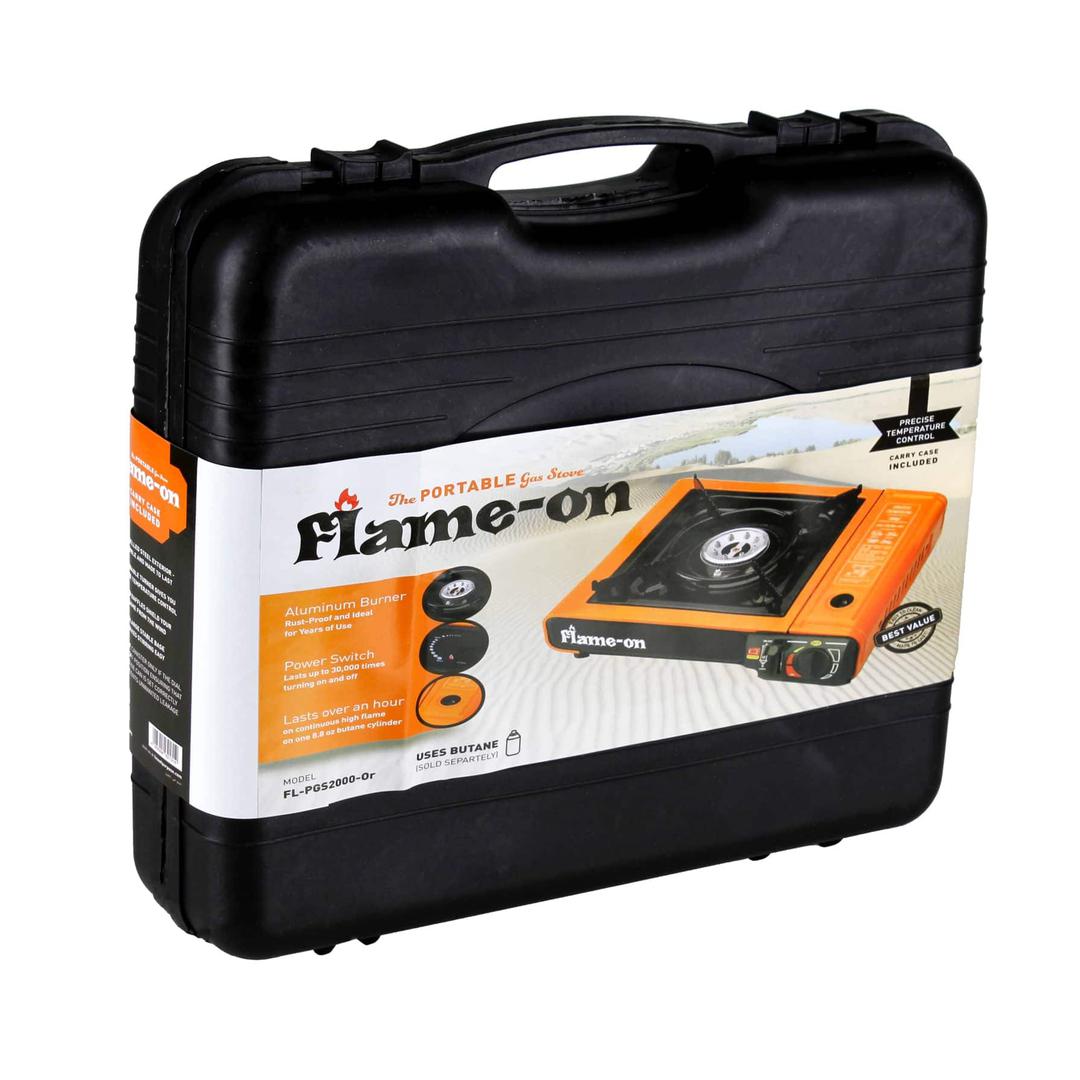 Flame-On Single Burner Foldable Gas StoveOutdoorFlame-On Single Burner Foldable Gas Stove is ideal for kitchen, outdoor camping, hiking, backpacking and more Gas stove features a rust proof aluminium burner Easy to carry stove is made of long lasting mate