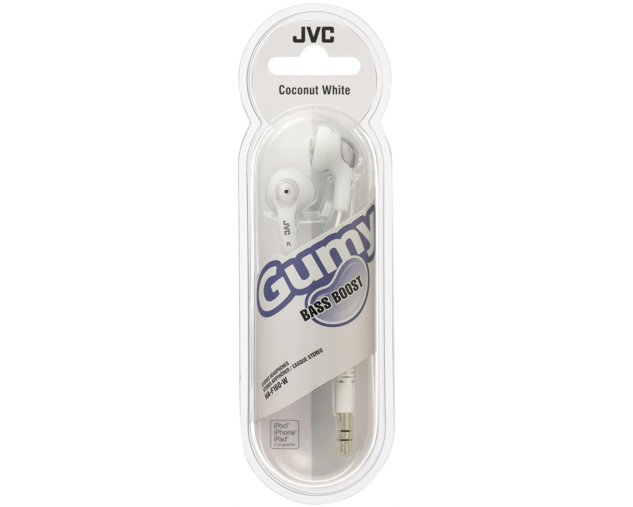 JVC Wired In-ear Headphone HA-F160HeadphonesOval form soft rubber body for comfortable fitBass boosting earpiecePowerful sound with 13.5mm Neodymium driver unit3.3ft (1.0m) color cord with nickel-plated iPhone compatible slim plug