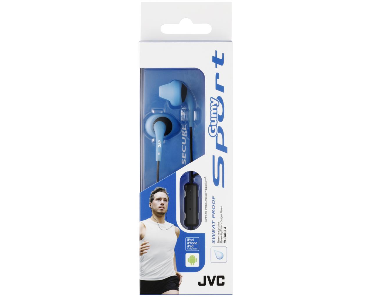 JVC Wired In-Ear Headphone HA-ENR15HeadphonesSweat proof (IPX2) "Gumy Sport" headphones ideal for sports1-button remote & mic for iPhone / iPod / iPad / Android / BlackBerry (non sweat proof)Secure and comfortable fitting with "Nozzle fit earpiece"1.0m co