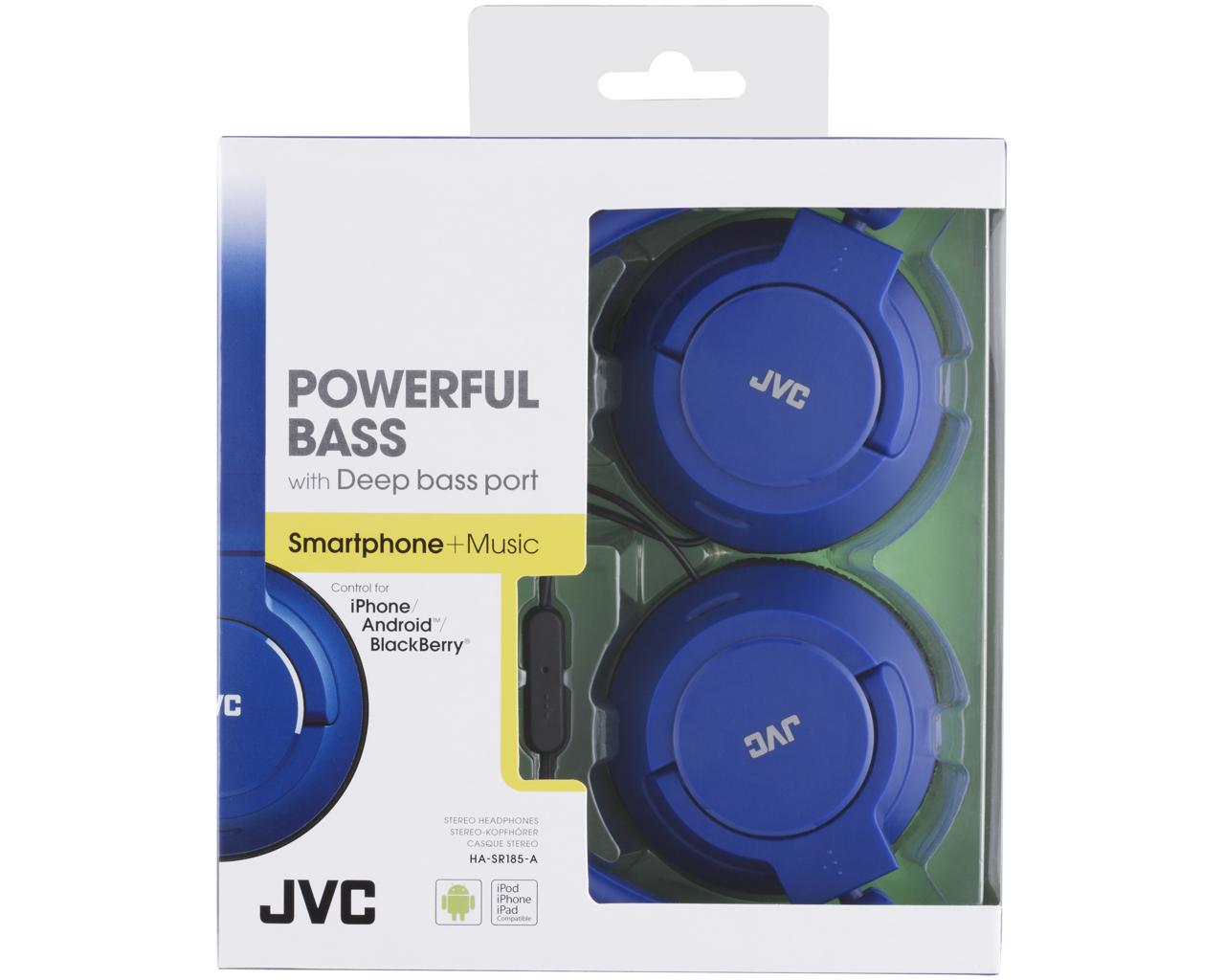 JVC Wired On-ear Headphone HA-SR185Headphones1-button remote and mic for iPhone / iPod / iPad / Android / BlackBerryHigh quality sound reproduction with 1.18" (30mm) Neodymium driver unitPowerful deep bass achieved with Deep Bass2-way foldable (flat & com