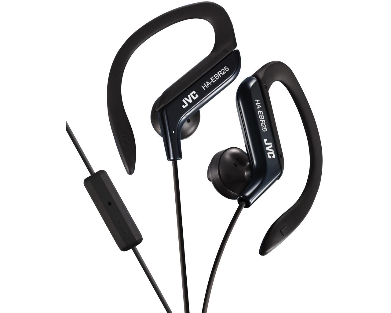 JVC Wired In-Ear Headphone HA-EBR25Headphones1-button remote and mic for iPhone / iPod / iPad / Android / BlackBerryPowerful 13.5mm neodymium driver unitEar clip heaphones with adjustable clip structure which has five selectable position for secure fitBas