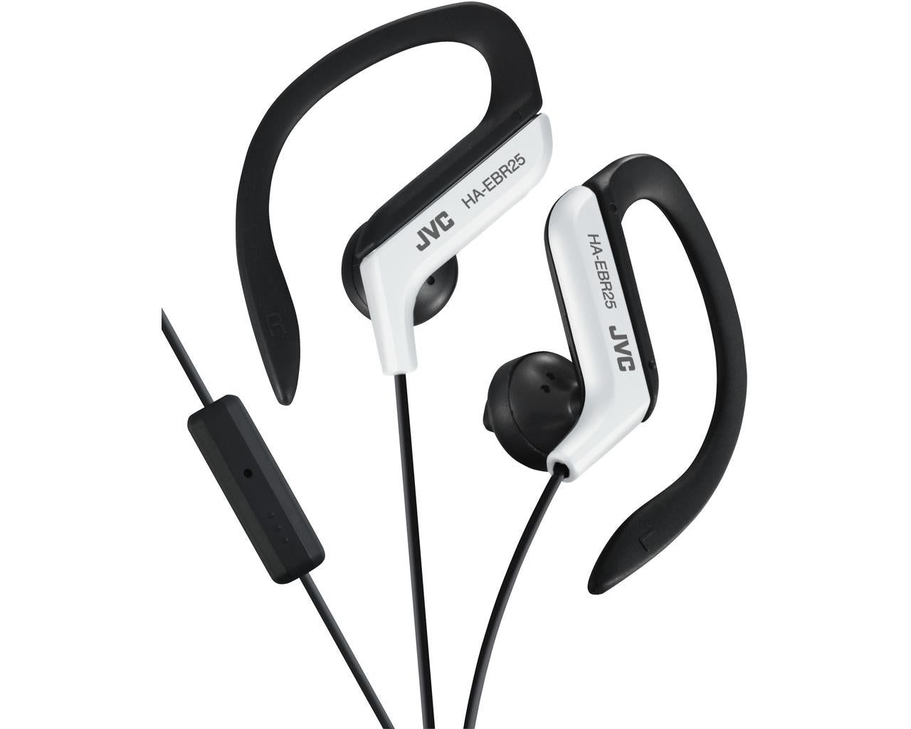 JVC Wired In-Ear Headphone HA-EBR25Headphones1-button remote and mic for iPhone / iPod / iPad / Android / BlackBerryPowerful 13.5mm neodymium driver unitEar clip heaphones with adjustable clip structure which has five selectable position for secure fitBas