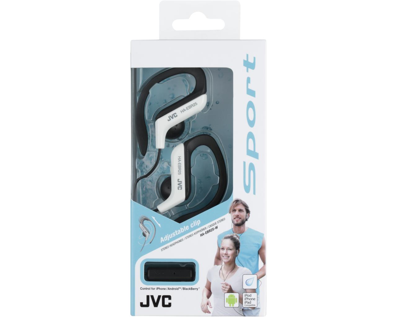 JVC Wired In-Ear Headphone HA-EBR25Headphones1-button remote and mic for iPhone / iPod / iPad / Android / BlackBerryPowerful 13.5mm neodymium driver unitEar clip heaphones with adjustable clip structure which has five selectable position for secure fitBas