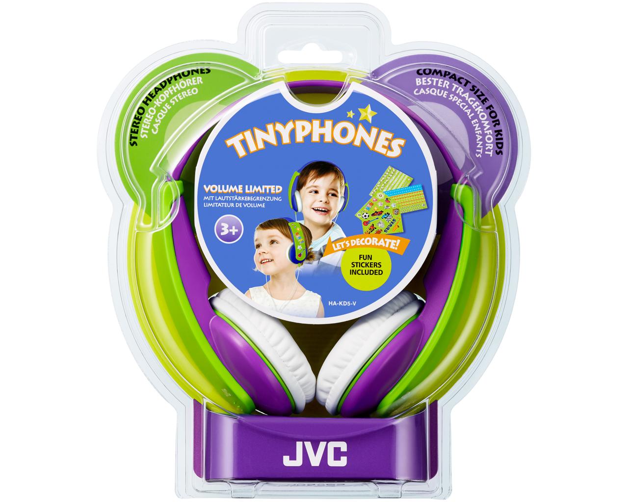 JVC Wired On-ear Kids Headphone HA-KD5HeadphonesIdeal for child usage with volume limiterWide headband can be decorated with supplied stickers or users' ownSmall size for children (aged 3 and older)Soft ear pads for wearing comfort with extended useVivid