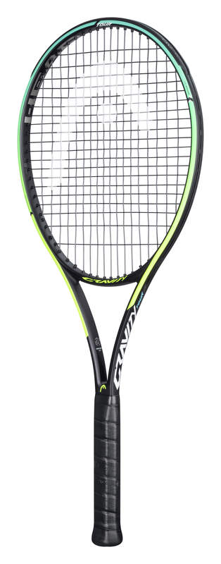 Gravity TOUR 2021EquipmentsDominate any court with the GRAVITY TOUR, which has a massive sweetspot for the aggressive next generation player, as well as a bold new flip design in bright colors, with a yellow-green fade on one side and a blue-violet fade o