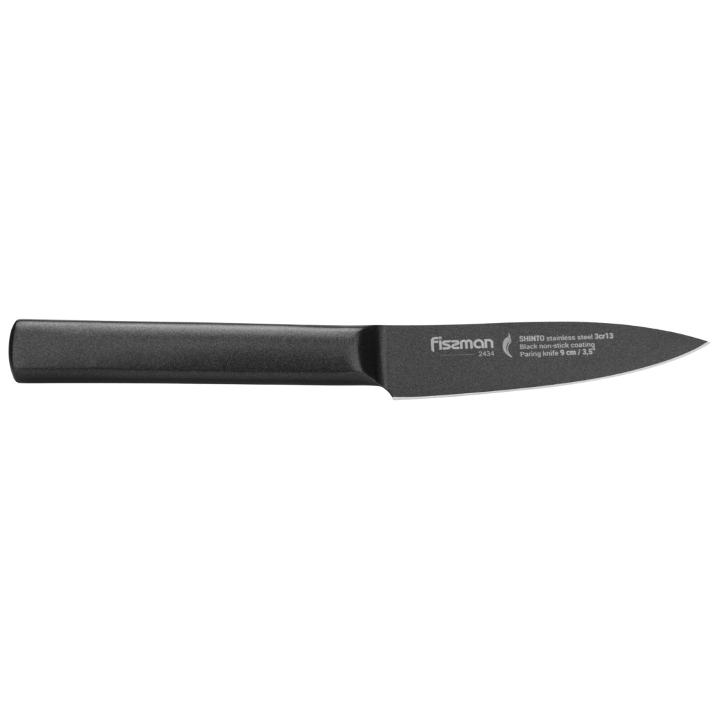 FISSMAN 3.5'' Paring Knife SHINTO with Black Non-Stick Coating (3Cr13 Steel)Kitchen Storage3.5'' Paring knife SHINTO with Black non-stick coating (3Cr13 steel) The Paring Knife can be easily used for cutting vegetables, fruits and roots. It is also suitab