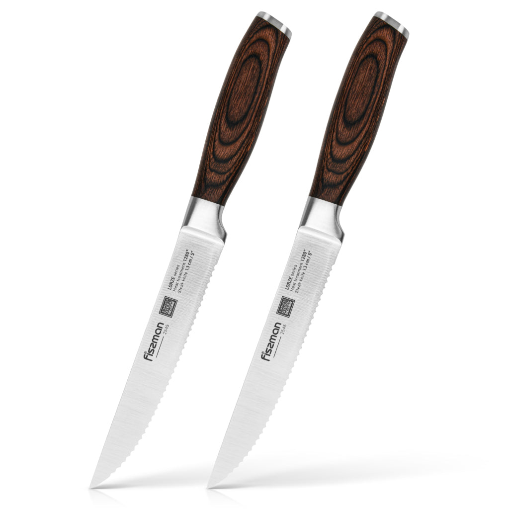 FISSMAN Set of two 5" Steak Knives LORZE 13cm (X50Cr15MoV Steel)Kitchen StorageFISSMAN Set of two 5" steak knives LORZE 13 cm (50Cr15MoV steel)