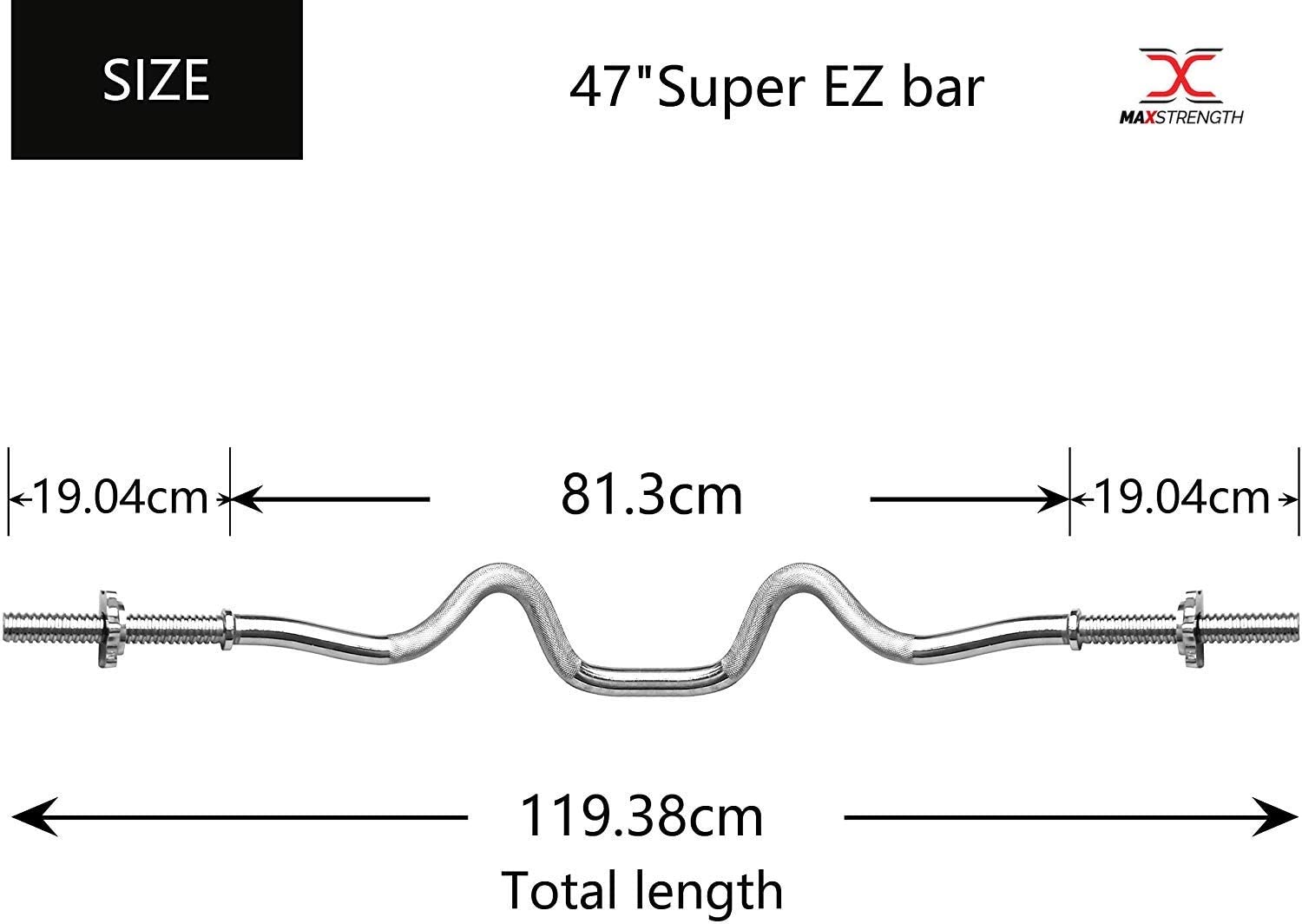 Max Strength-Barbell Weight Bars 47 Inch EZ Curl Bar Spinlock Threaded Standard Bar Regular Solid Steel bar with Spinlock Collars