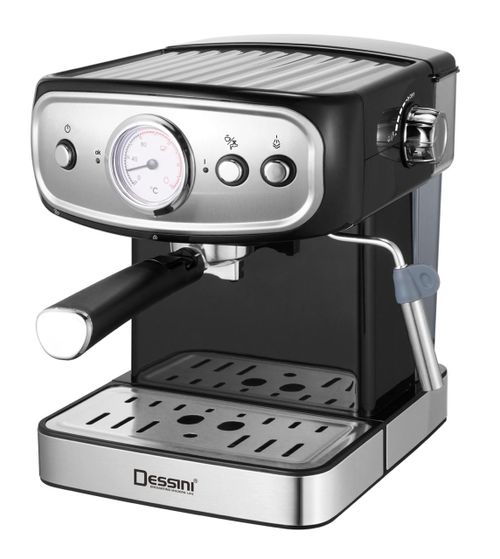 Dessini Espresso Coffee Machine 20 Bars 1000 W Model 100 black1000 WATTS 20 BAR HUGH PRESSURE PUMP 1.5 Liters detachable transparent water tank can use for coffee pod or ground coffee an make espresso and cappuccino