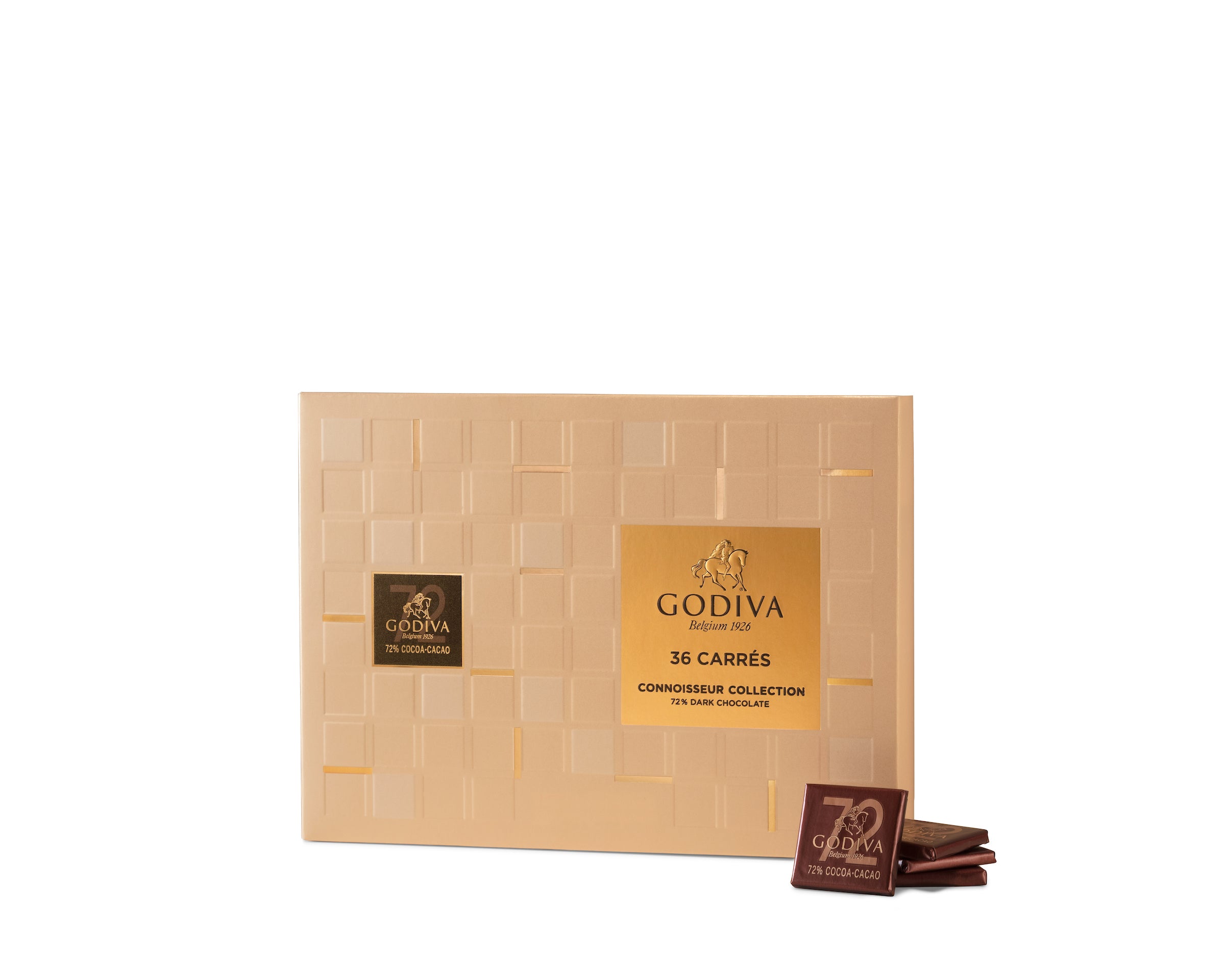 Godiva Dark Chocolate 72% Carres - 36 PCSChocolate & ConfectioneryGodiva Dark Chocolate Carres is beautifully dark, gorgeously glossy, and incredibly smooth. Each square provides an intense hit of dark chocolate made with 72% cacao, for a deeply decadent