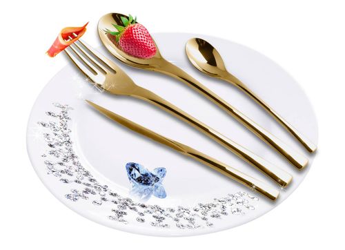 Dessini 135 Pcs High Quality Stainless Steel Cutlery Set - GoldKitchen Storage24 Dinner Spoon 24 Dinner Fork 12 Tea Spoon 12 Cake Spoon 12 Fruit Knife 12 Coffe Spoon 12 Ice Spoon 12 Ice Cream Spoon 2 Honey Spoon 1 Butter Knife 1 Vegetable Spoon 1 Sugar To