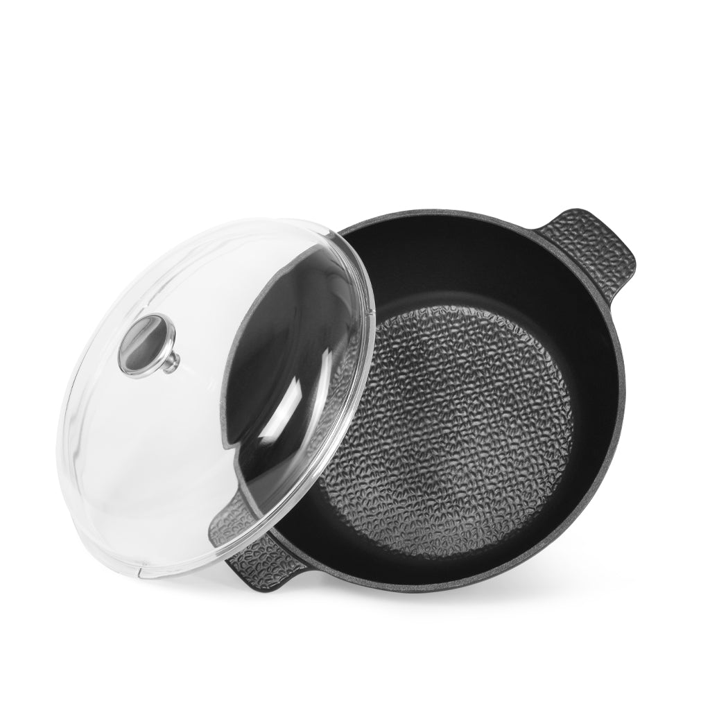 FISSMAN Lightweight Cast Iron with Non-Stick Coating Shallow Casserole NOMADA 28x8cm/4.1L with Two Side Handles Glass LidKitchen StorageShallow casserole NOMADA 28x8 cm / 4.1 LTR with two side handles glass lid (lightweight cast iron with non-stick coatin