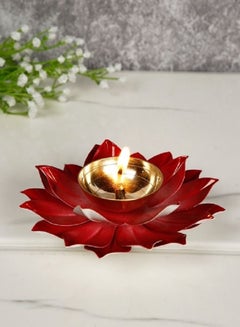 Shreeji. Lotus Shape Large Kuber Diwali Diya Gold/Red 6inch