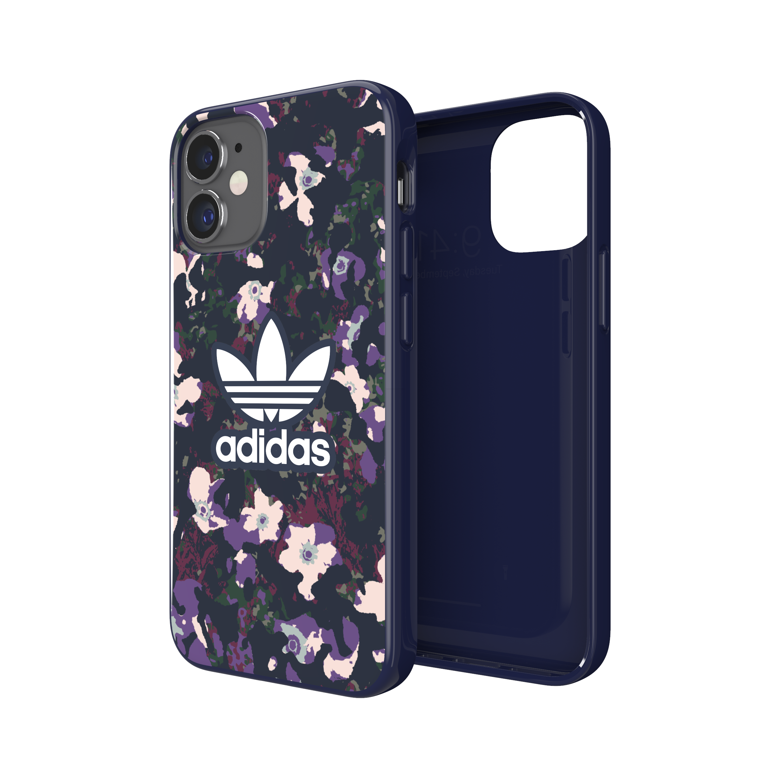 adidas SNAP Apple iPhone 12 Mini Graphic Case - Back cover w/ Trefoil Design, Scratch & Drop Protection w/ TPU Bumper, Wireless Charging Compatible - Navy/Active Puple