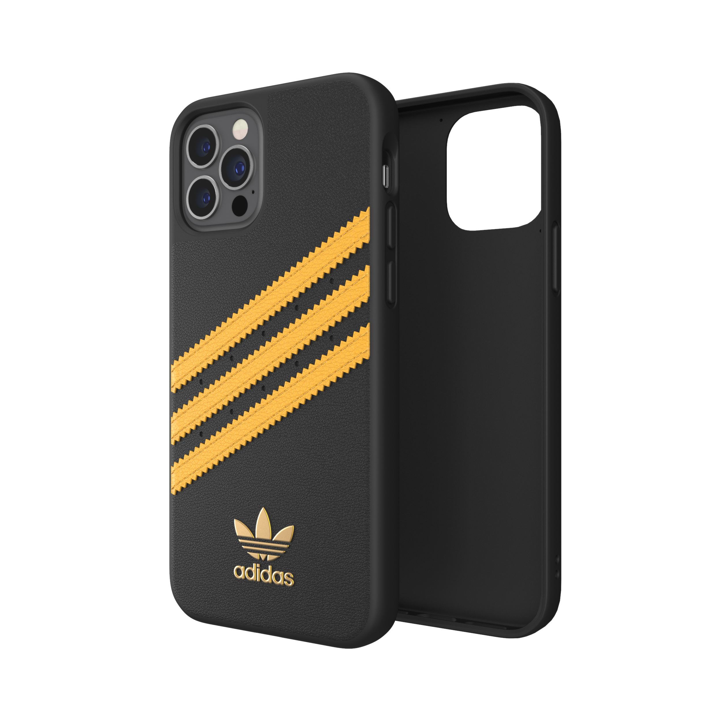Adidas SAMBA Apple iPhone 12 / 12 Pro Moulded Case - Back cover w/ 3 Stripes & Trefoil Design, Scratch & Drop Protection w/ TPU Bumper, Wireless Charging Compatible - Black/Gold
