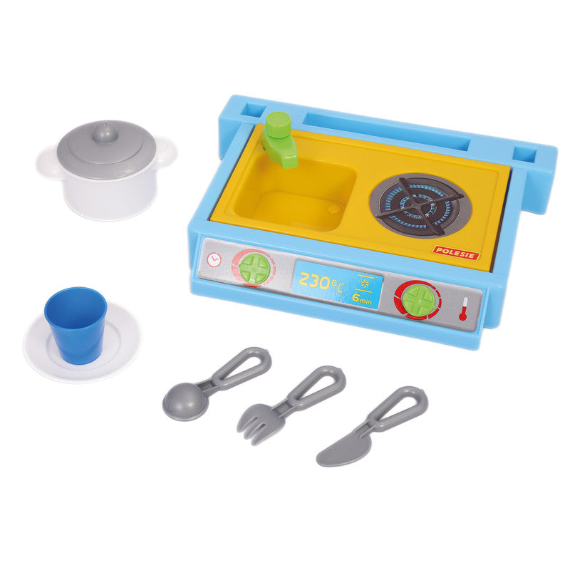 Polesie - Mini Kitchen NataliToys & GamesMini Kitchen Natali is a small table top kitchen set that combines stove, sink and a dish set. The package includes: * saucepan - 1 pc. * plate - 1 pc. * glass - 1 pc. * spoon - 1 pc. * fork - 1 pc. * knife - 1 pc.