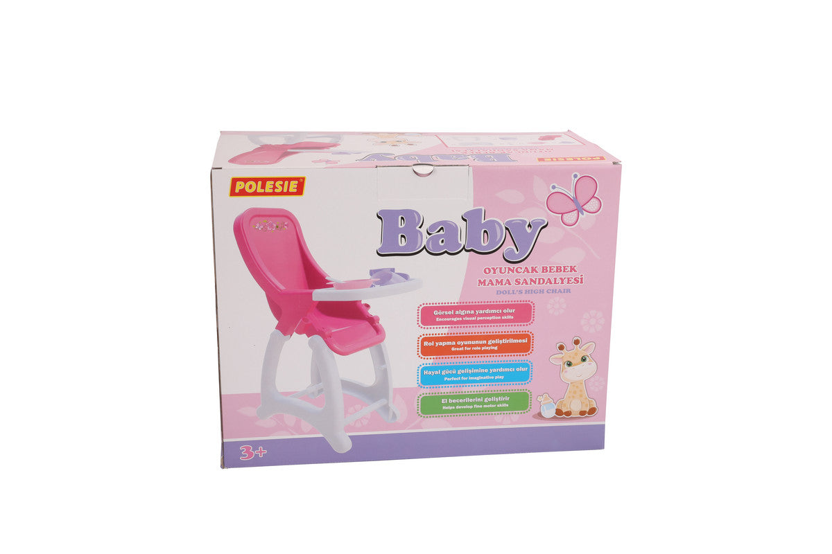 Polesie - Doll's High Chair (box)Toys & GamesA realistic highchair will make the game much more interesting.Your child will have fun with their babies. The set for feeding includes: a bowl, a spoon, a sippy cup and an apron. FEATURES: Polesie toys are mad