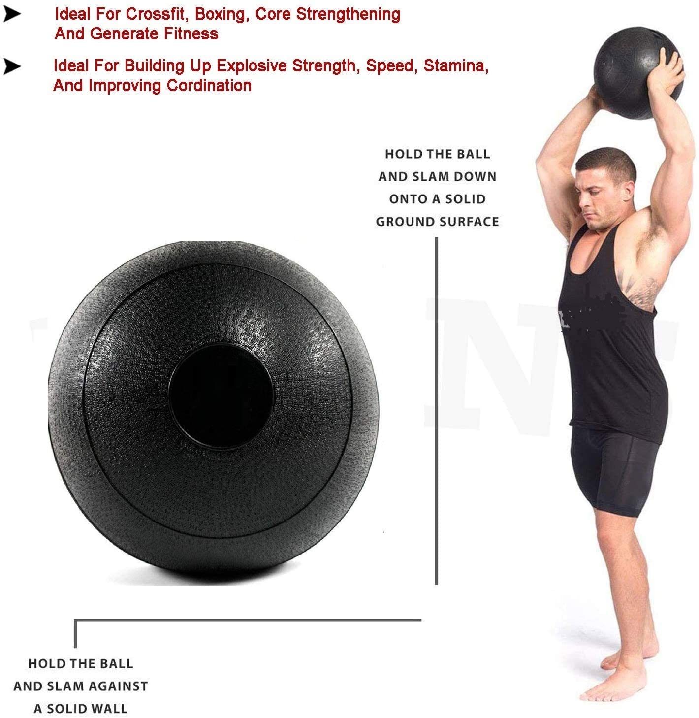 Max Strength - Medicine Slam Rubber Balls MMA Fitness Strength Training No Bounce Ball Great for Core Training & Cardio Workouts- 10Kg