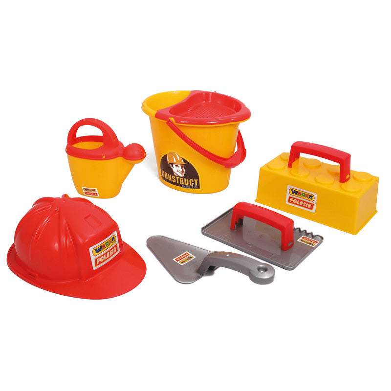 Polesie - Bucketset Worker Construct, 7 pcsToys & GamesWith the Bucketset Worker Construct, children can have fun in the park.They can play with sand using this toy. Set Contains : * Mold - 1 pc * Triangular trowel - 1 pc * Helmet - 1 piece * Watering can