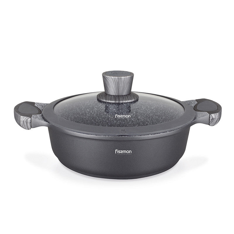 FISSMAN Shallow pot PRESTIGE 28x8 cm / 4.1 LTR with glass lid (aluminum with non-stick coating)Kitchen StorageThe new range cookware, PRESTIGE from FISSMAN is a real technological breakthrough in the creation of cookware! The Greblon C3 coating was develo