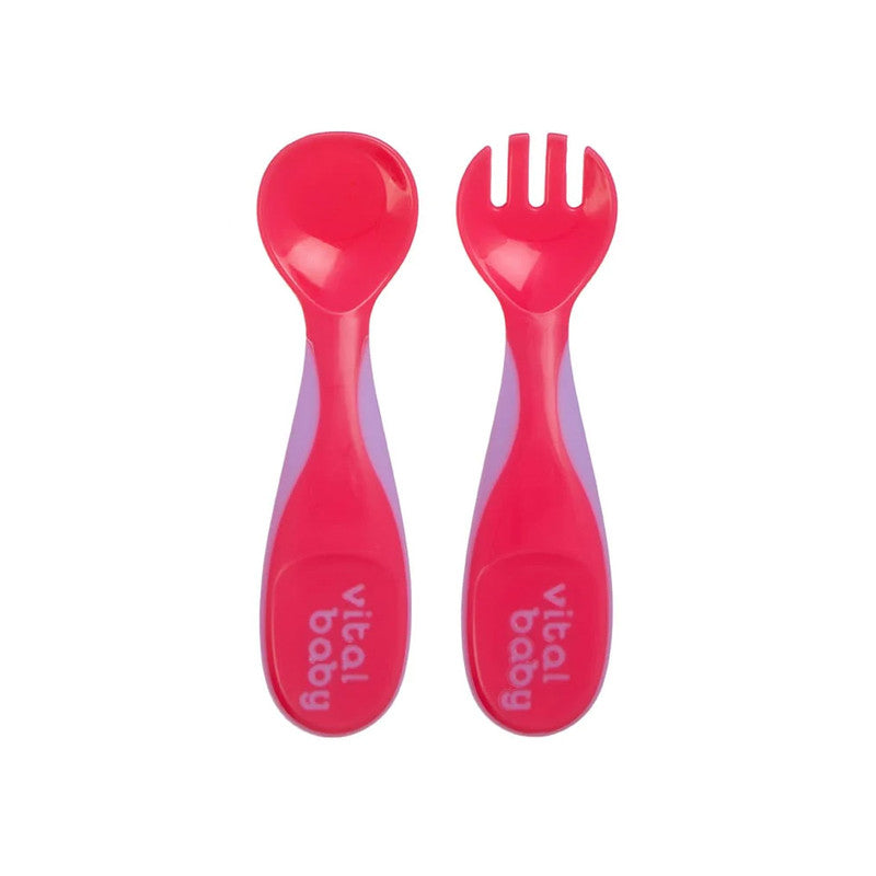 Vital Baby NOURISH Chunky Feeding Spoons 4pk - Pink & PurpleNursing & FeedingThe short and chunky design of this weaning cutlery means it is ideal for babies over 6 months to gain their confidence with self-feeding. The wide and shallow spoon and fork tip
