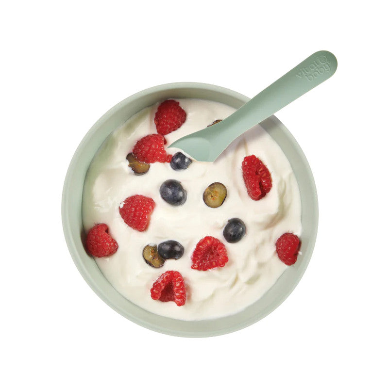 Vital Baby NOURISH Silicone Suction Bowl Set - Crushed MintNursing & FeedingMealtimes can be mess and stress-free with the NOURISH silicone suction bowl set. The super strong suction pad helps to prevent tips, spills, splats and tears at mealtimes. Scoope