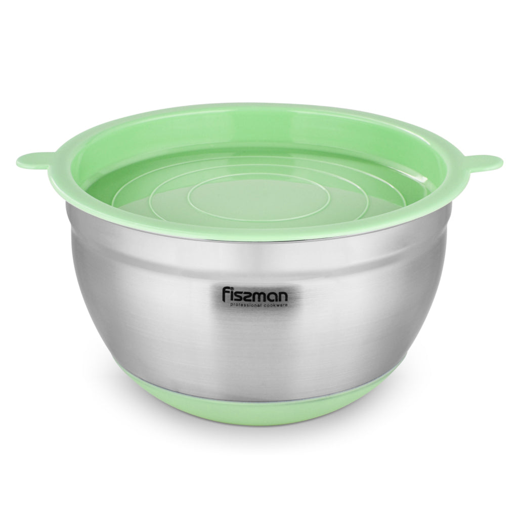 FISSMAN Stainless Steel Mixing Bowl 4.5 L with LidKitchen Storage5115 Mixing bowl 24x13.5 cm / 4.5 LTR with silicone bottom and PE lid color GREEN TEA (stainless steel) FISSMAN uses advanced technologies to create its products and aims to meet the needs a