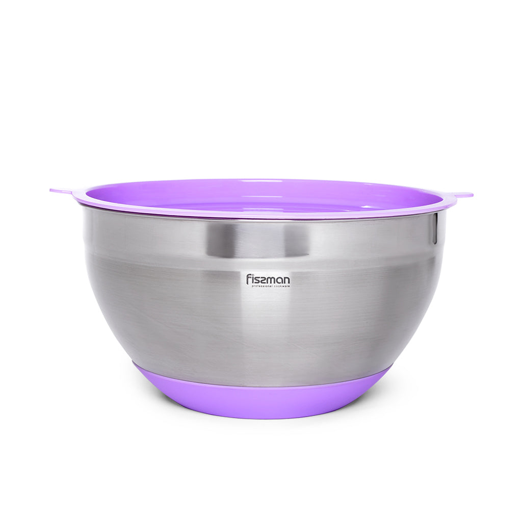 FISSMAN Stainless Steel Mixing Bowl 24x13.5cm/4.5 L with Silicone bottom and PE Lid color LILAC Stainless SteelKitchen Storage5116 Mixing bowl 24x13.5 cm / 4.5 LTR with silicone bottom and PE lid color LILAC (stainless steel) FISSMAN uses advanced technol